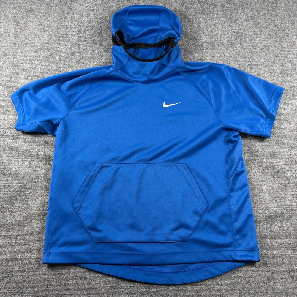 Nike Short Sleeve Hoodie Mens 2XL Blue Dri-FIT Gaiter BV3607-480 Gym Training